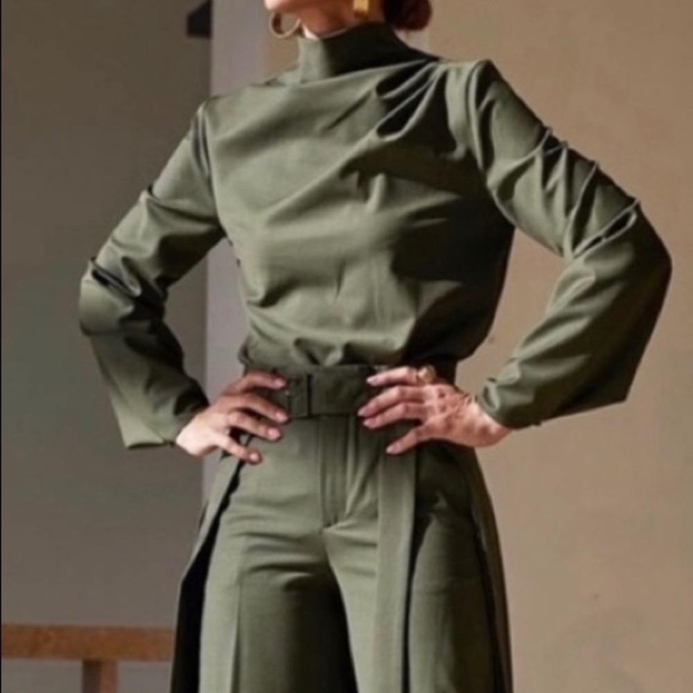 Zara pleated dropped top blouse green bloggers fav
